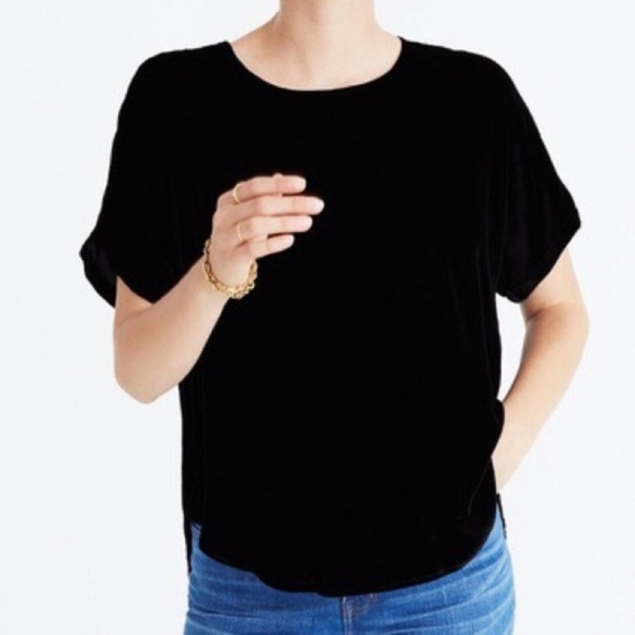 Madewell Black Velvet Tulip Hemmed Top - Picture 1 of 6